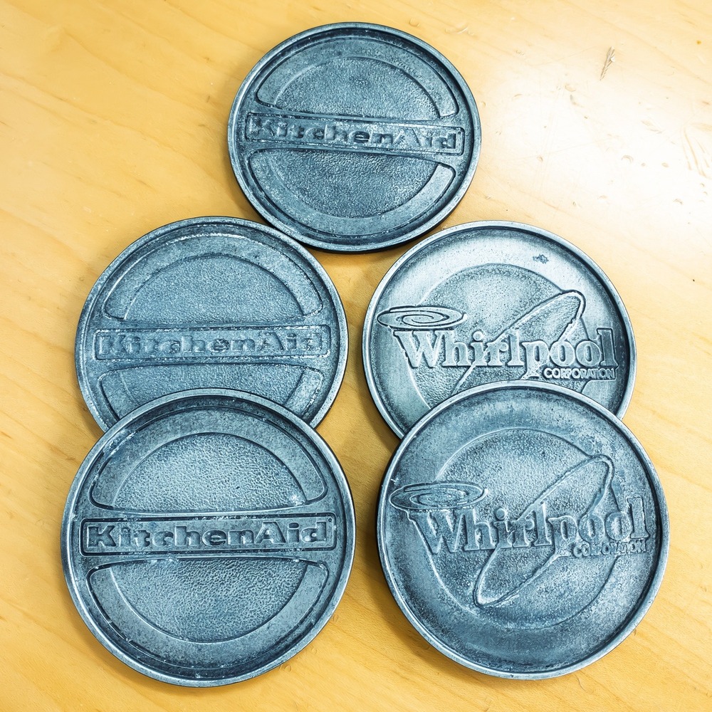 Vintage KitchenAid Whirlpool Corporation Coasters Pewter Metal‎ Keeler Cork